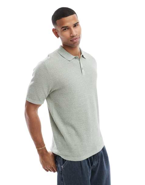 Jack & Jones textured knitted polo in light green
