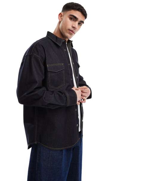 Jack & Jones denim overshirt shacket in rinse wash