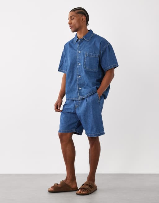 Jack & Jones – Jeansshorts in mittlerem Denimblau mit Kordelzug, Kombiteil, 3 von 5