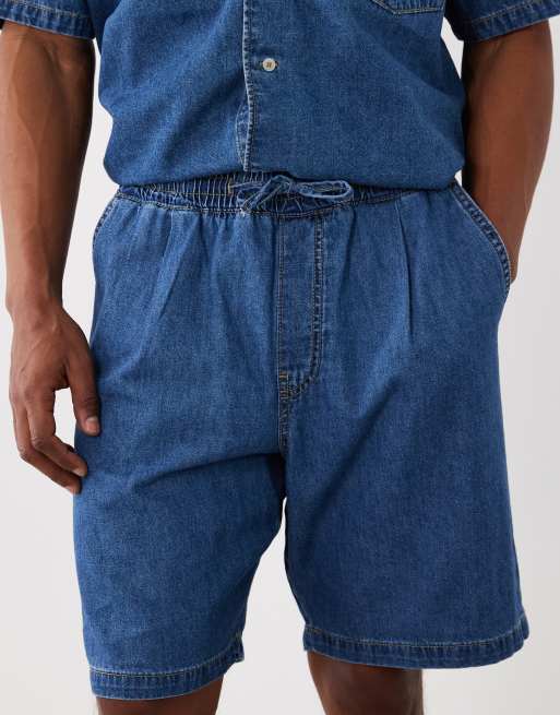 Jack & Jones – Jeansshorts in mittlerem Denimblau mit Kordelzug, Kombiteil, 4 von 5
