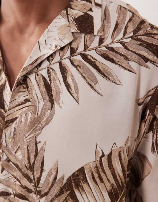 Jack & Jones - Jeff - Camicia a maniche corte marrone con stampa di palme, 5 di 5