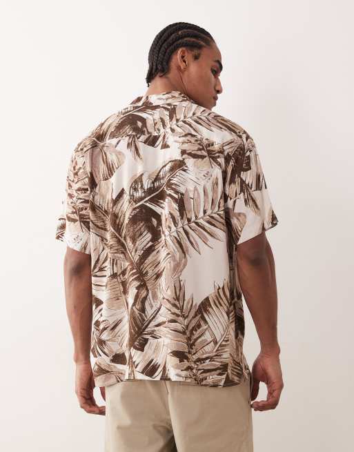 Jack & Jones – Jeff – Kurzärmliges Hemd in Braun mit Palmen-Print, 3 von 5