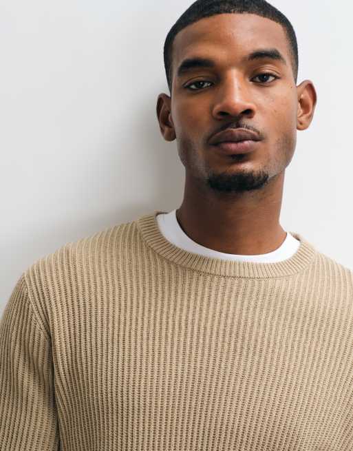 Jack & Jones - jersey de canalé fino beige, 3 de 5