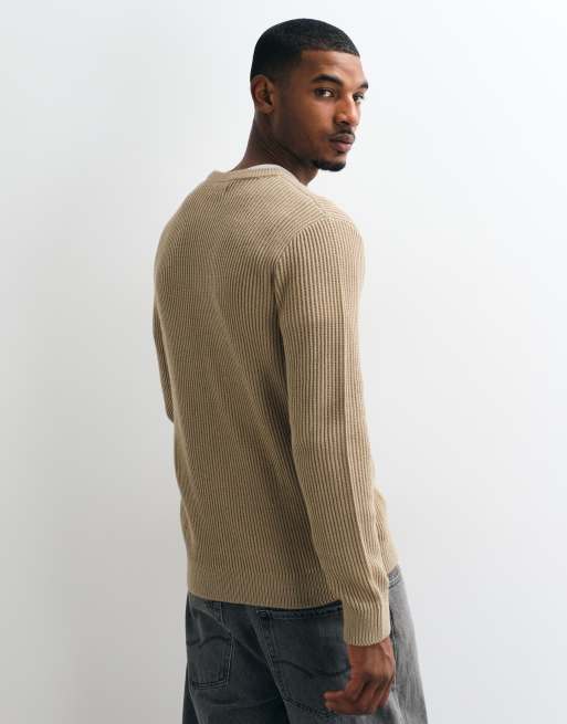Jack & Jones - jersey de canalé fino beige, 4 de 5
