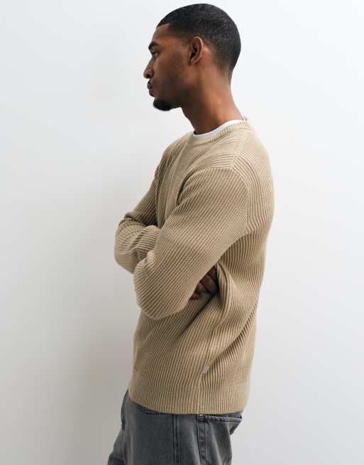 Jack & Jones - jersey de canalé fino beige, 5 de 5