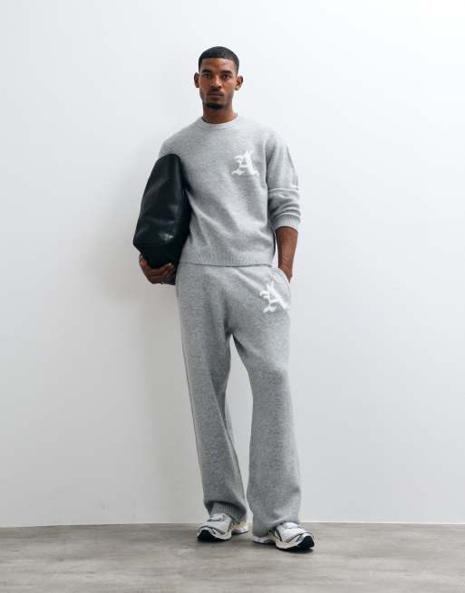 Jack & Jones - jersey de punto jacquard oversize con logo en gris, 3 de 5