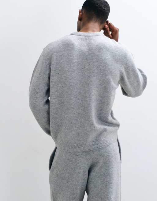 Jack & Jones - jersey de punto jacquard oversize con logo en gris, 5 de 5