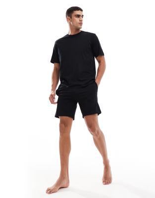 Jack & Jones Jack & Jones jersey lounge short pyjama set in black