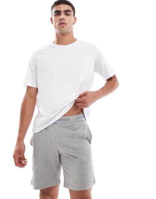 Jack & Jones Jack & Jones jersey lounge short pyjama set in grey & white