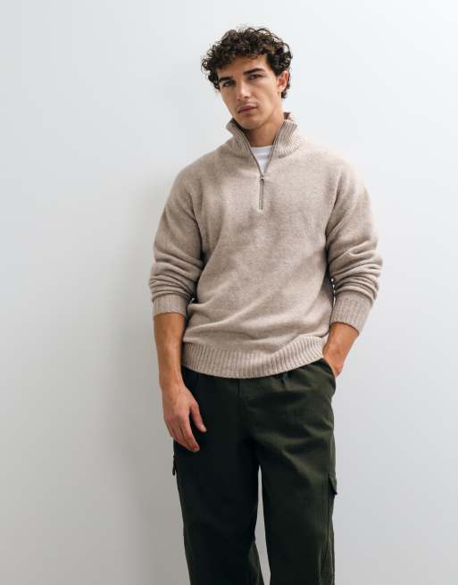 Jack & Jones jersey oversize afelpado con cremallera de 1/4 en beige, 5 de 5