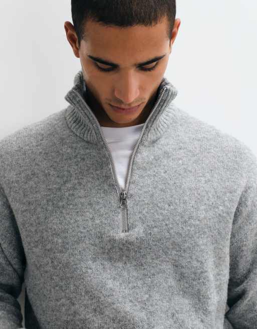 Jack & Jones - jersey oversize de pelo corto gris con cremallera de 1/4, 3 de 5