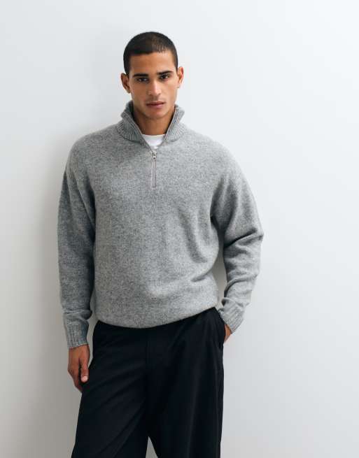 Jack & Jones - jersey oversize de pelo corto gris con cremallera de 1/4, 4 de 5