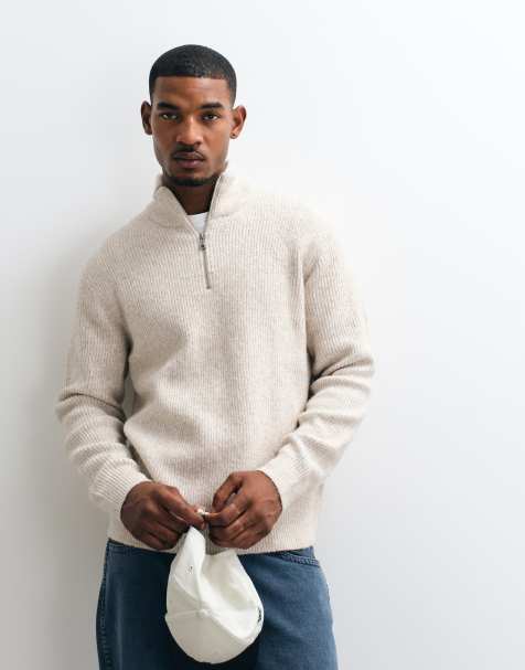 Jack & Jones - jersey oversize de pelo suave con media cremallera en crema - view 1