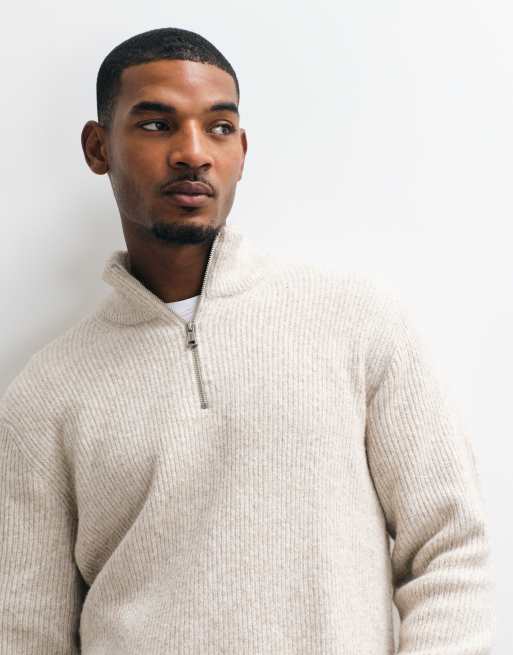 Jack & Jones - jersey oversize de pelo suave con media cremallera en crema, 3 de 5