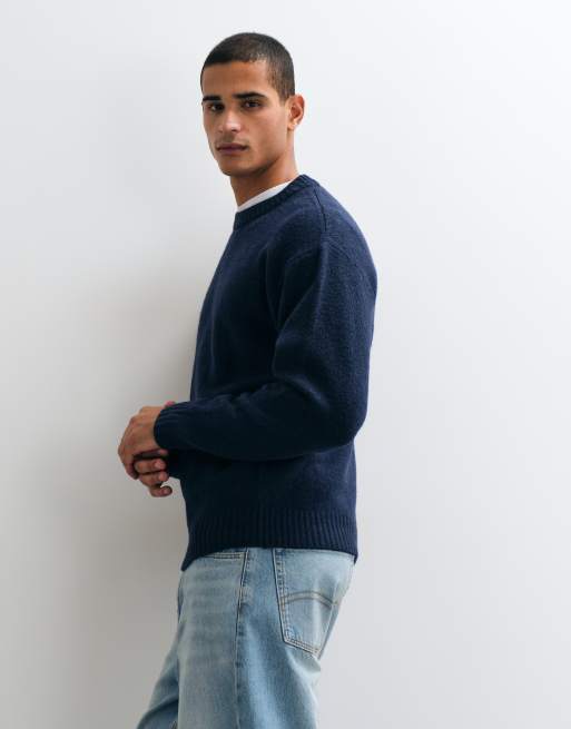 Jack & Jones - jersey oversize de pelo suave en azul marino, 3 de 5