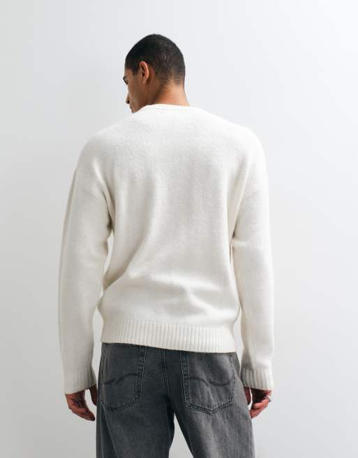 Jack & Jones - Jersey oversize de pelo suave en blanco roto, 5 de 5