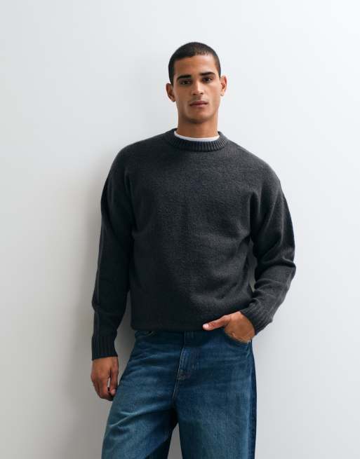 Jack & Jones - jersey oversize de pelo suave en gris carbón, 4 de 5