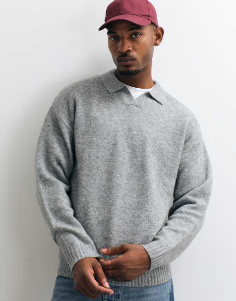 Jack & Jones - jersey polo oversize de pelo suave en gris claro - view 1