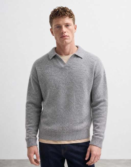Jack & Jones - jersey polo oversize de pelo suave en gris claro, 6 de 10