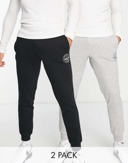 Jack & Jones – Jogginghosen in Grau und Schwarz mit Logo im 2er-Pack
