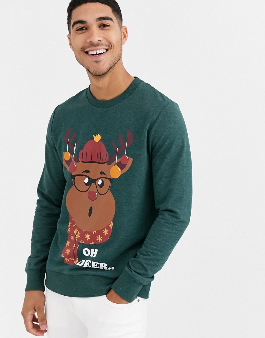 Jack & Jones - jule sweatshirt med rensdyr-Grøn