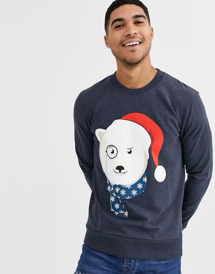 Jack & Jones – Julsweatshirt med isbjörnsmotiv-Marinblå