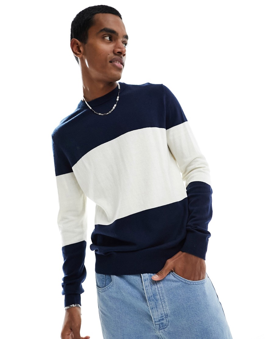 Jack & Jones jumper with blocking in navy and white