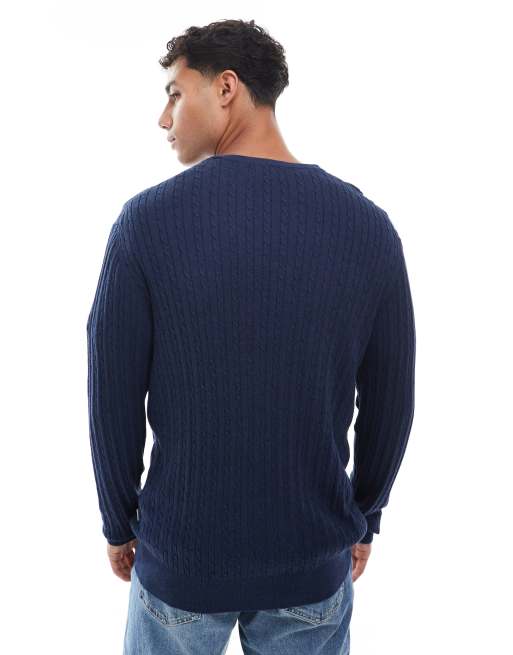 Jack & Jones - Kabelstrikket trøje i marineblå, 5 af 5