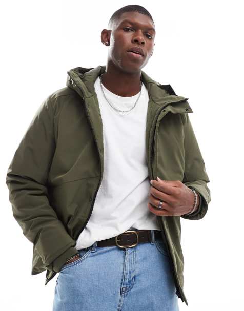 Jack & Jones – Kakifärgad parkas i funktionsmaterial med vadderat foder - view 1