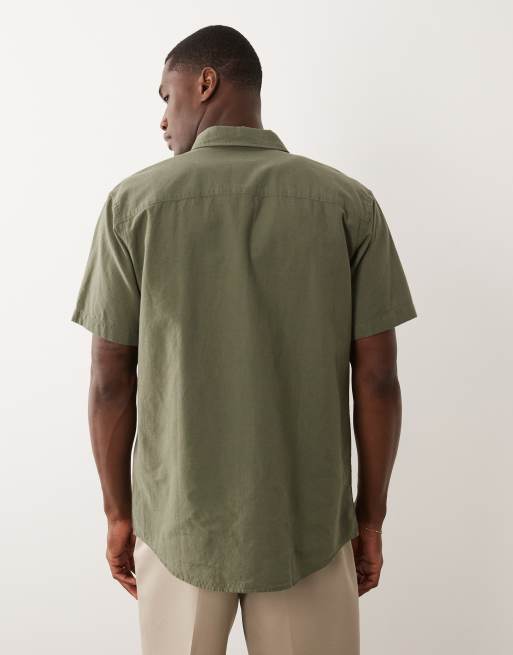 Jack & Jones – Kakifärgad skjorta i linnemix med korta ärmar, 5 av 5