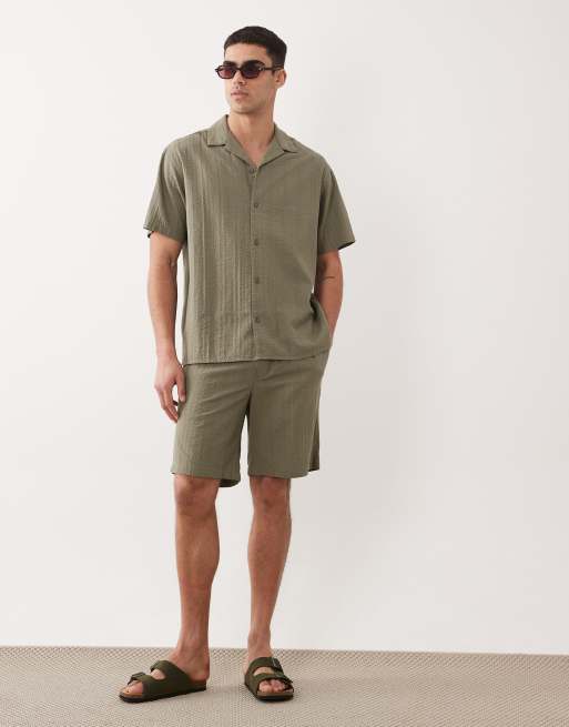 Jack & Jones – Kakifärgade, texturerade shorts, del av set, 2 av 5