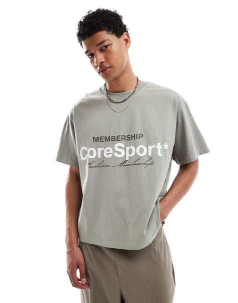 Jack & Jones - Kakigrøn cropped T-shirt med print foran i firkantet pasform - view 1