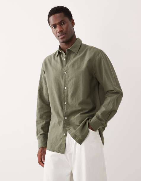 Jack & Jones - Kakigrøn regular fit-skjorte i hørblanding - view 1