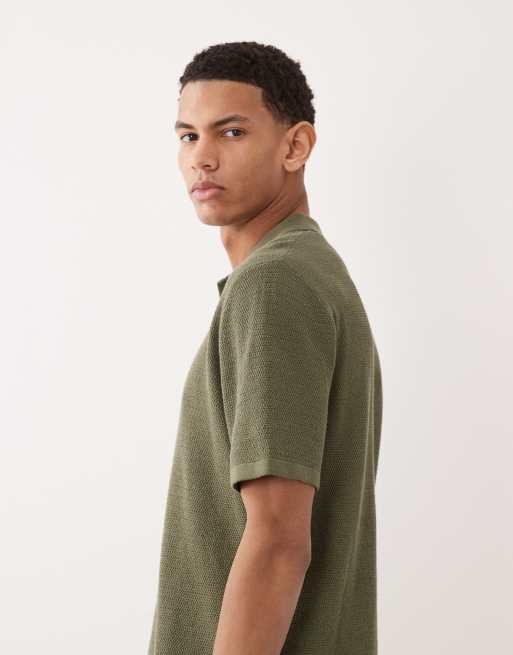 Jack & Jones - Kakigrøn strikket polo med korte ærmer, 4 af 5