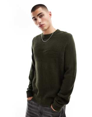 Jack & Jones - Kakigrøn trøje med rund hals og tekstur - view 1