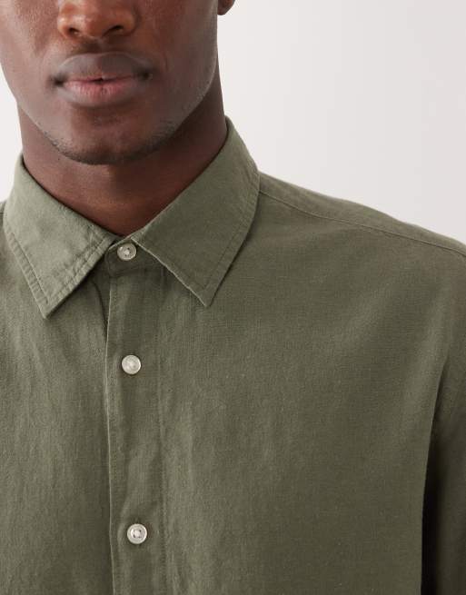 Jack & Jones – Kakigrön skjorta i regular fit av linnemix, 5 av 5