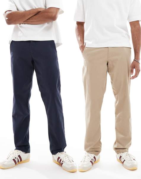 Jack & Jones – Kane – Beige och marinblå, avslappnade chinos, 2-pack - view 1