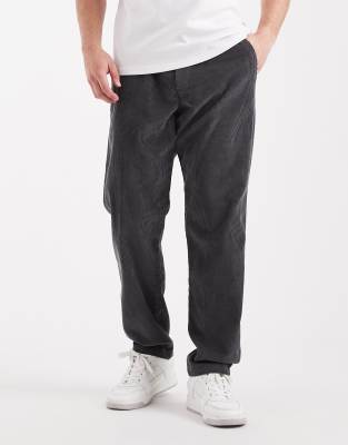 Jack & Jones Kane Relaxed Drawstring Waist Cord Pants In Black