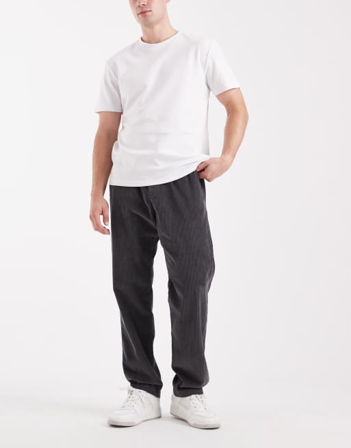Jack & Jones Kane relaxed drawstring waist cord pants in grey, 2 of 5