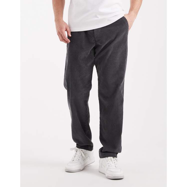 Jack & Jones Kane relaxed drawstring waist cord trousers in grey
