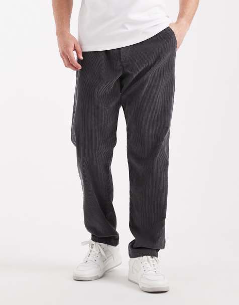 Jack & Jones Kane relaxed drawstring waist cord trousers in grey
