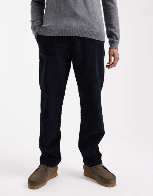 Jack & Jones - Kane - Ruimvallende broek van corduroy met taille met trekkoord in marineblauw