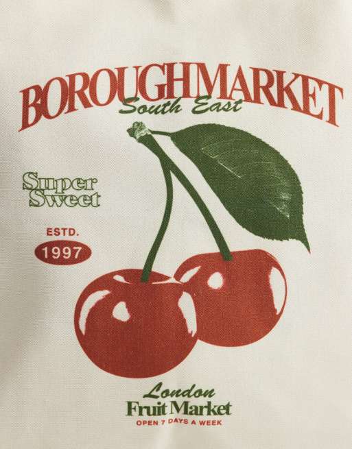Jack & Jones kanvastote med Borough Market-print i råhvid, 4 af 4