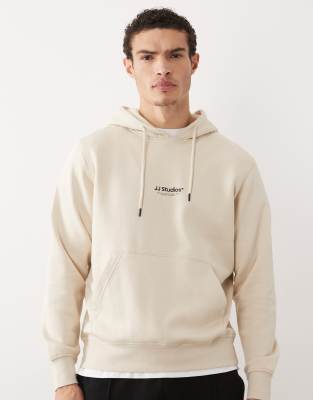 Kapuzenpullover in Creme mit Print auf der Vorderseite-Weiß Weiß L