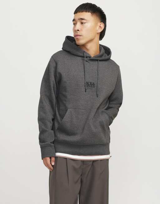Jack & Jones – Kapuzenpullover in Dunkelgrau meliert