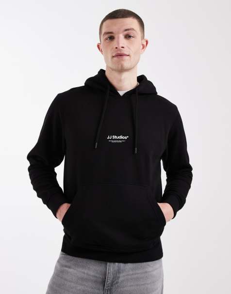 Jack & Jones – Kapuzenpullover in Schwarz mit Print auf der Vorderseite - view 1