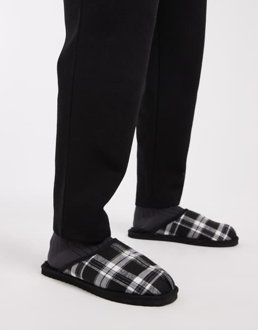 Jack & Jones – Karierte Hausschuhe in Schwarz, 4 von 4