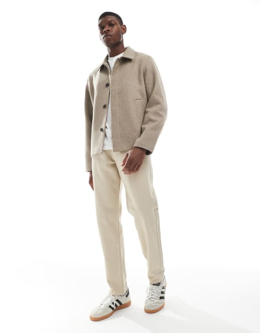 Jack & Jones – Kastige Jacke aus Wollmix in Beige