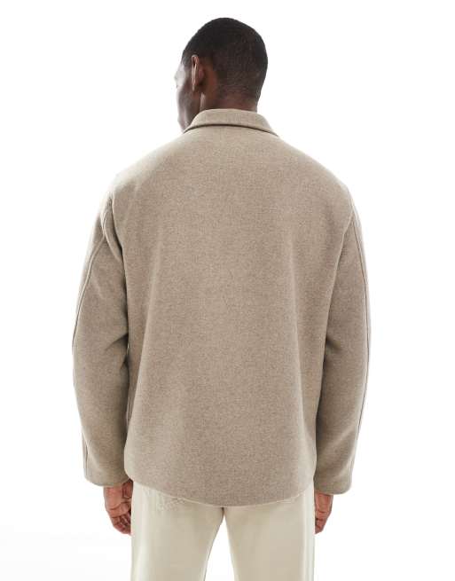 Jack & Jones – Kastige Jacke aus Wollmix in Beige