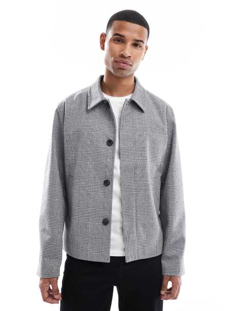 Jack & Jones – Kastige Jacke aus Wollmix in Grau - view 1